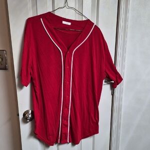 Red Button-Up Baseball Shirt